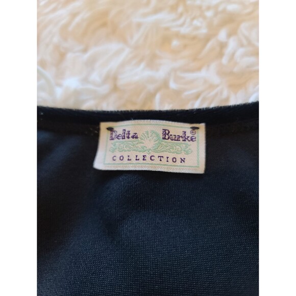 90s Vintage Delta Burke Black Velvet Tank Top with Rhinestone Design - Picture 3 of 6